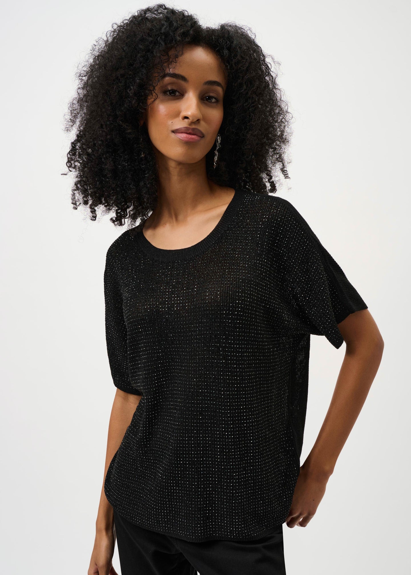 Joseph Ribkoff - Metallic Knitted T-shirt with Rhinestones - Core Colours