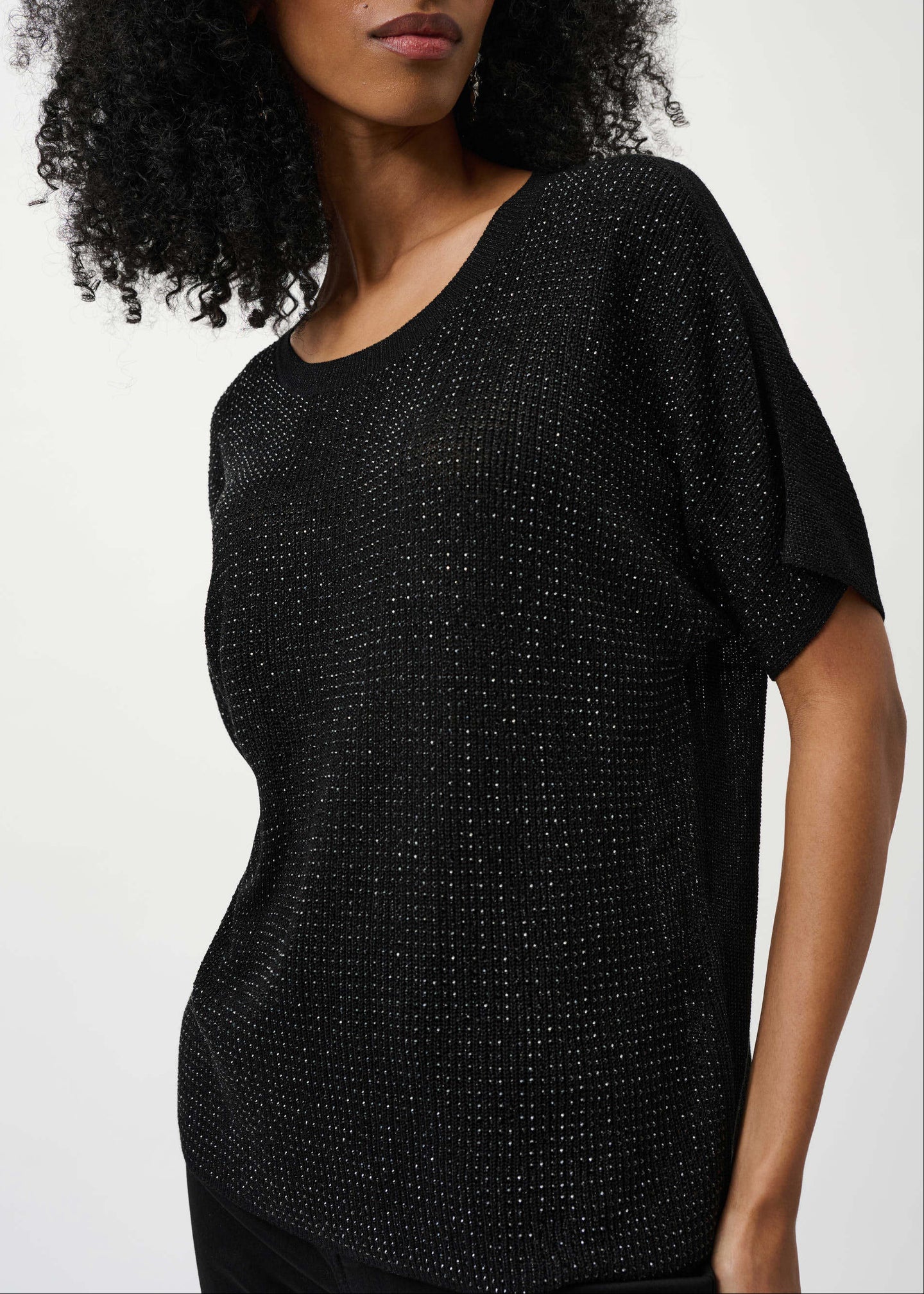 Joseph Ribkoff - Metallic Knitted T-shirt with Rhinestones - Core Colours
