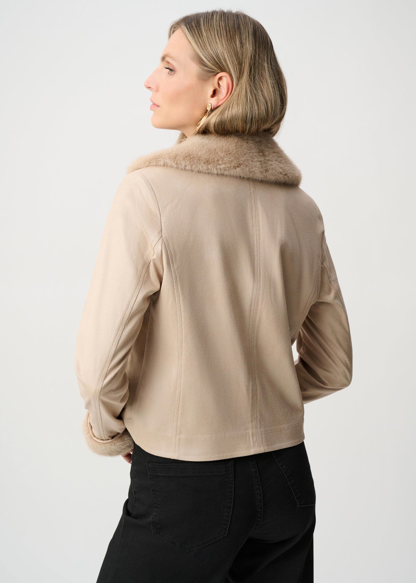 Joseph Ribkoff - Foiled Faux Suede Jacket With Faux Fur Collar