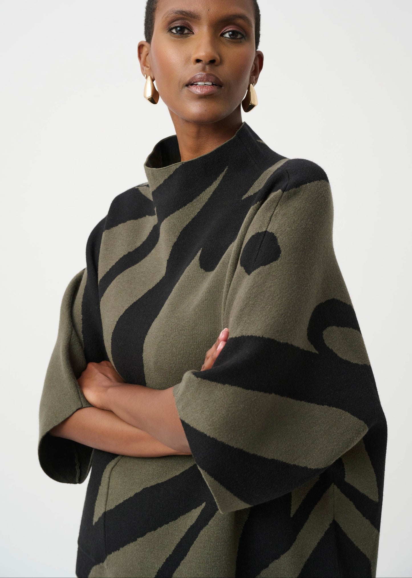 Joseph Ribkoff - Abstract Jacquard Funnel-Neck Boxy Sweater