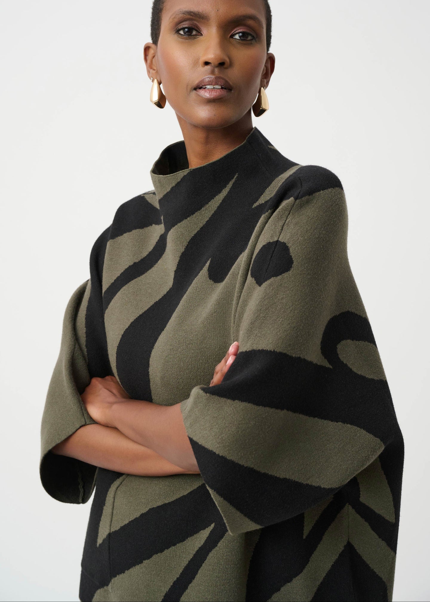 Joseph Ribkoff - Abstract Jacquard Funnel-Neck Boxy Sweater