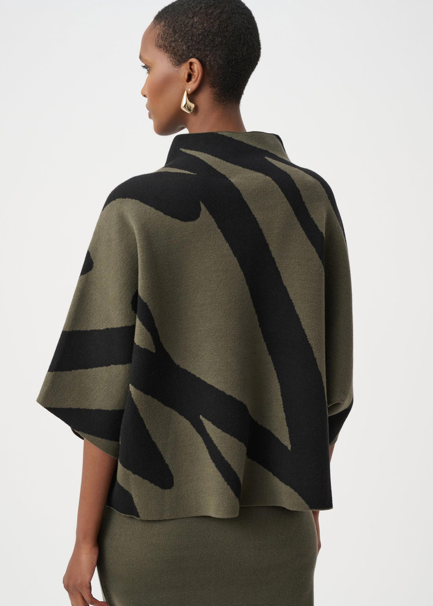 Joseph Ribkoff - Abstract Jacquard Funnel-Neck Boxy Sweater
