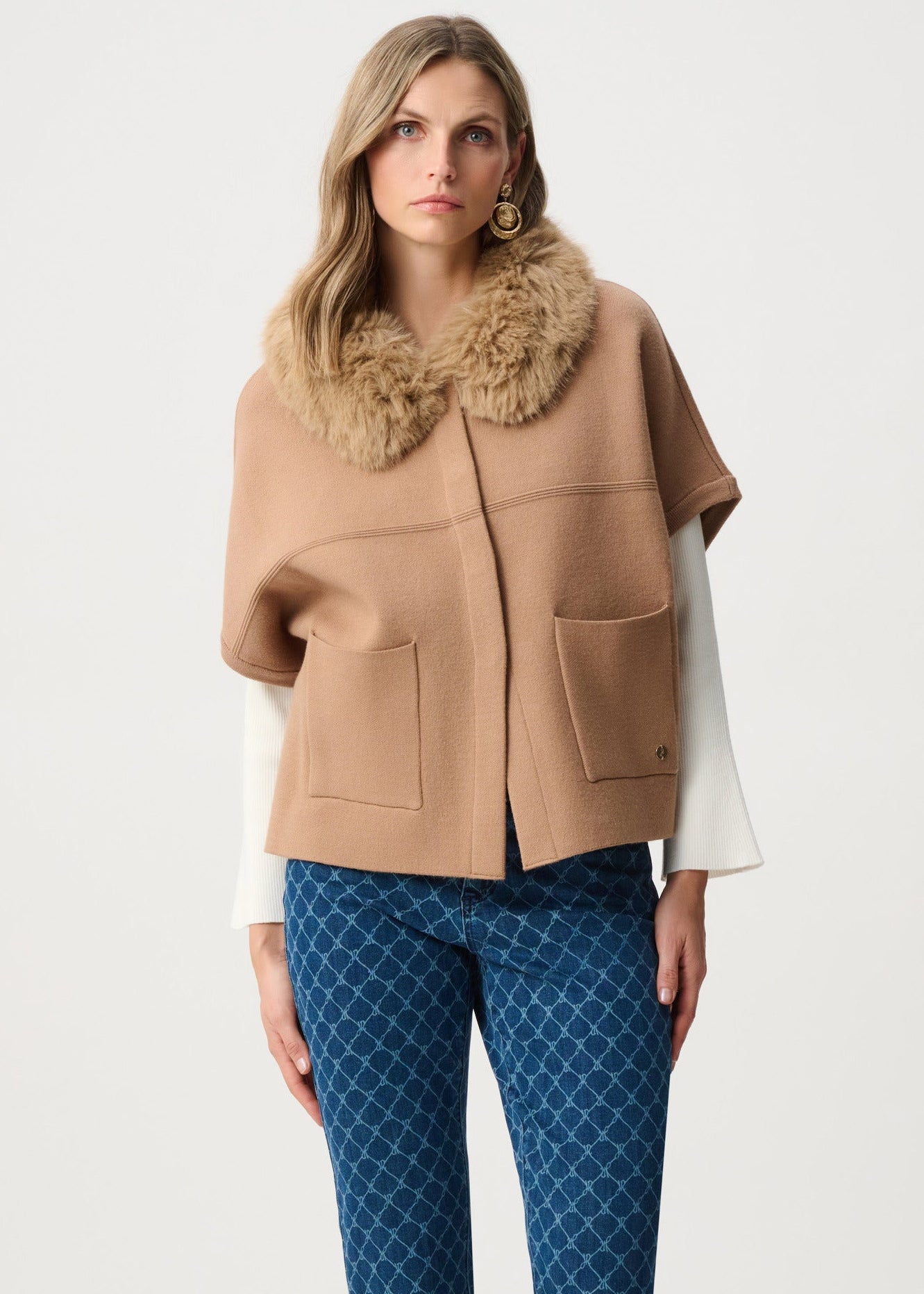 Joseph Ribkoff - Sweater Knit Jacket With Detachable Faux Fur Collar