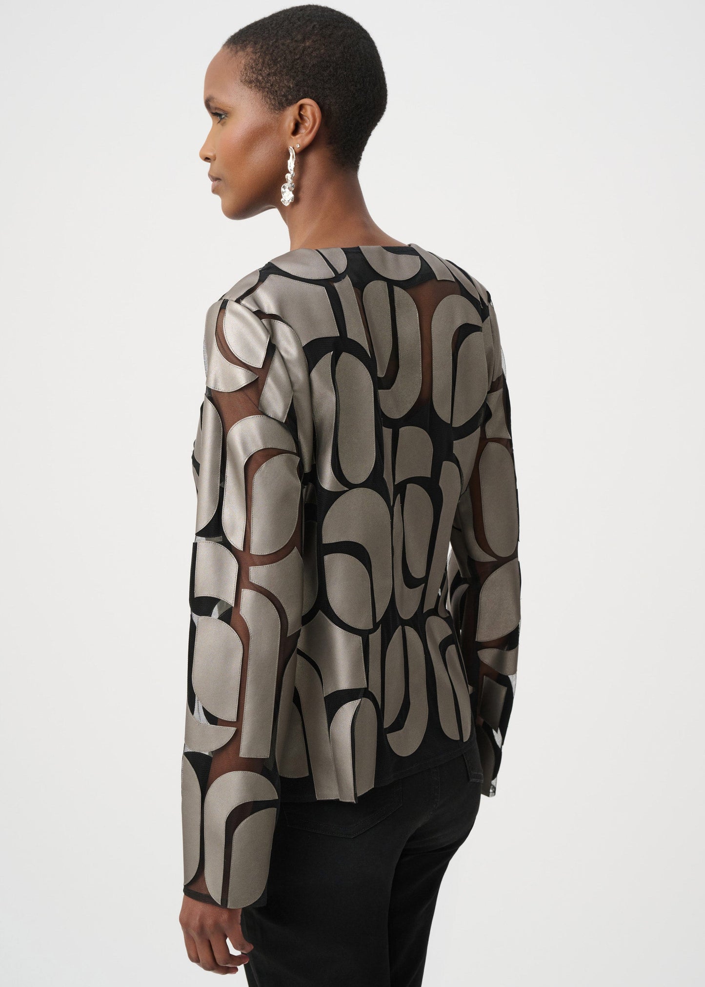 Joseph Ribkoff - Leatherette And Mesh Embroidered Jacket