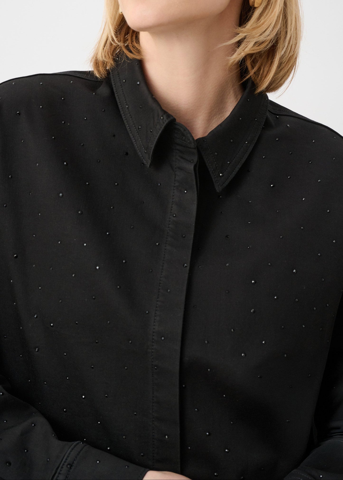 Joseph Ribkoff - Featherweave Denim Cropped Blouse With Rhinestone Detail