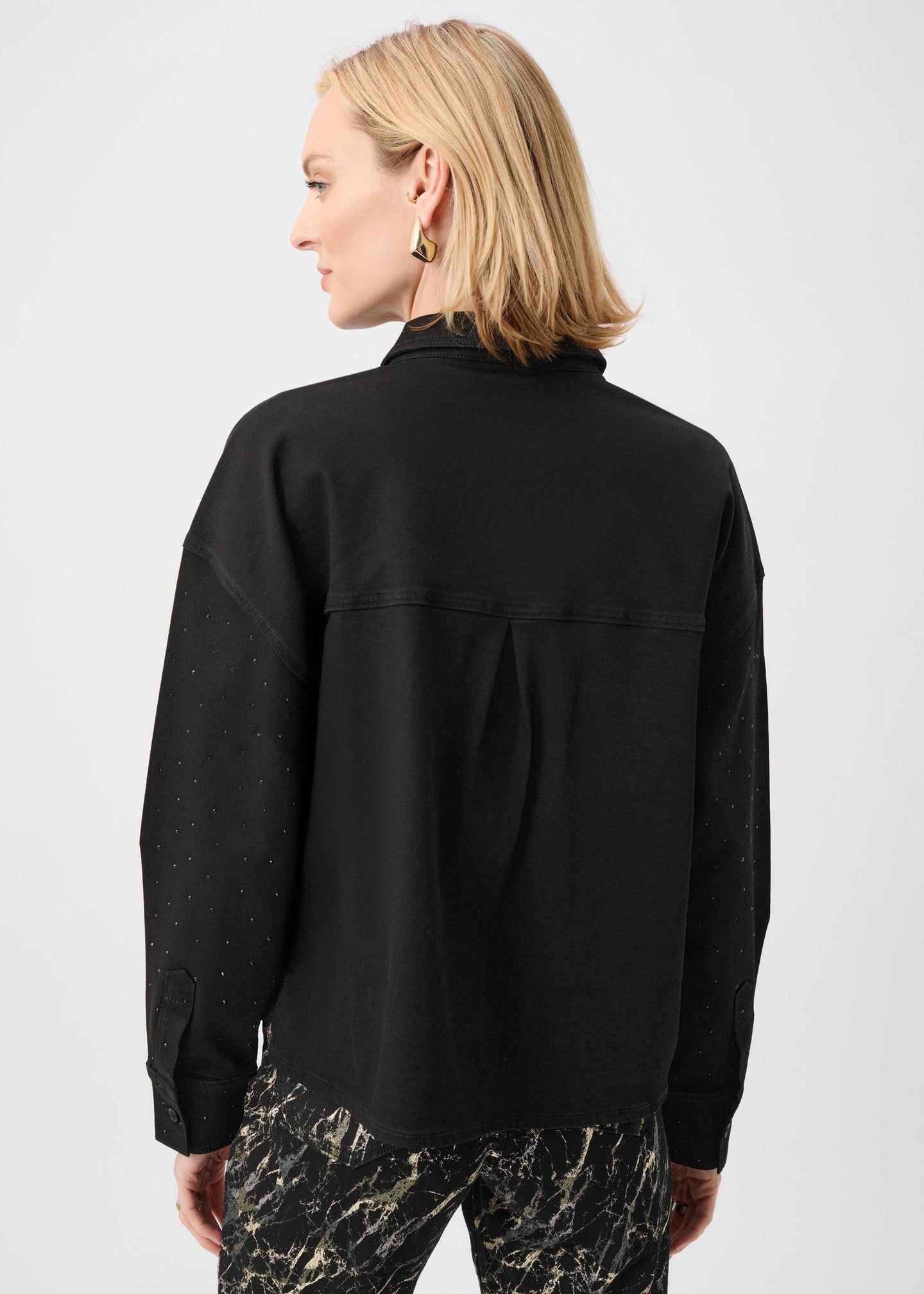 Joseph Ribkoff - Featherweave Denim Cropped Blouse With Rhinestone Detail