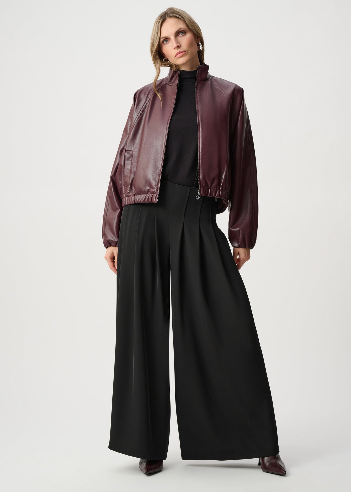 Joseph Ribkoff - Leatherette Mock-Neck Bomber Jacket