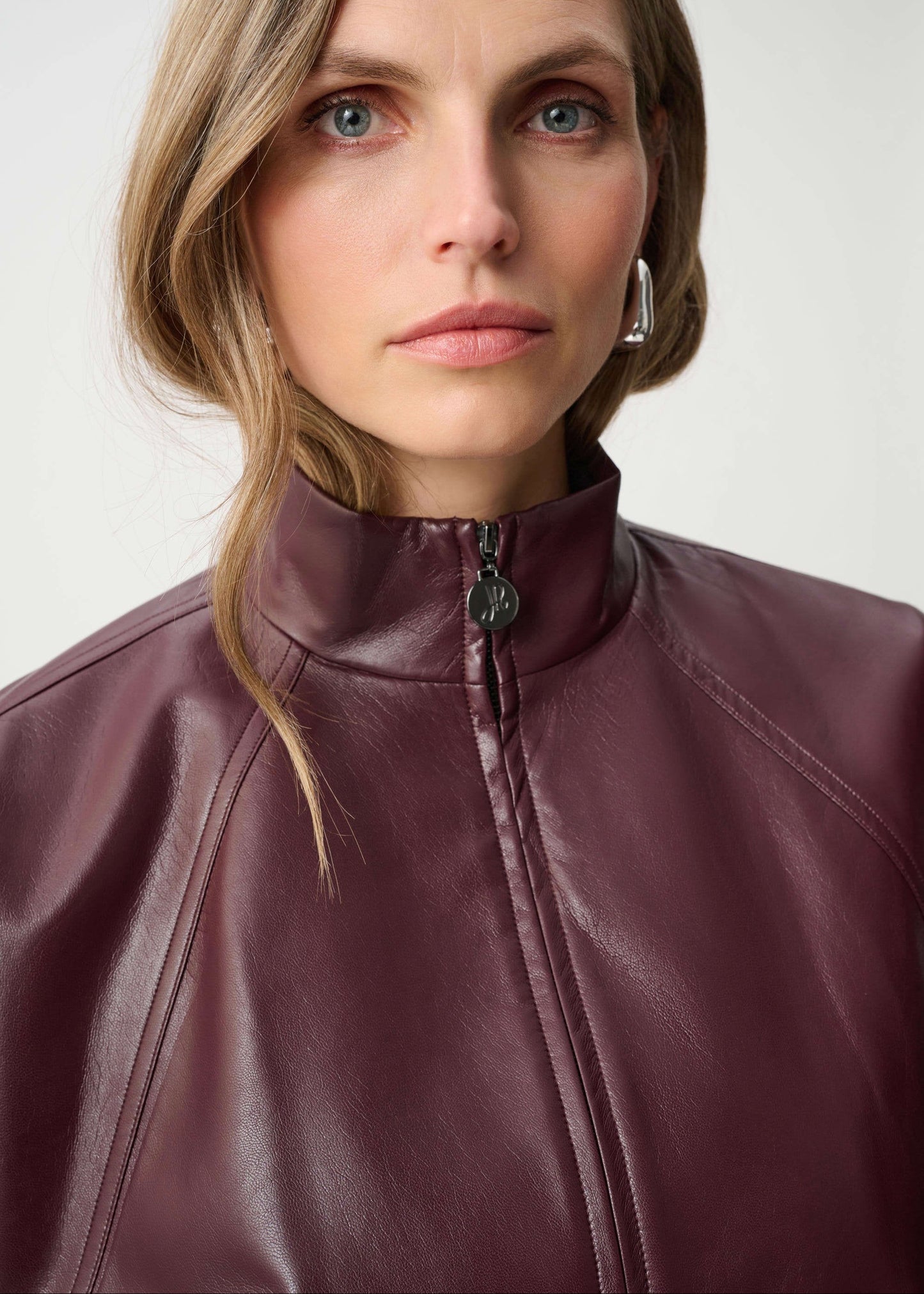 Joseph Ribkoff - Leatherette Mock-Neck Bomber Jacket