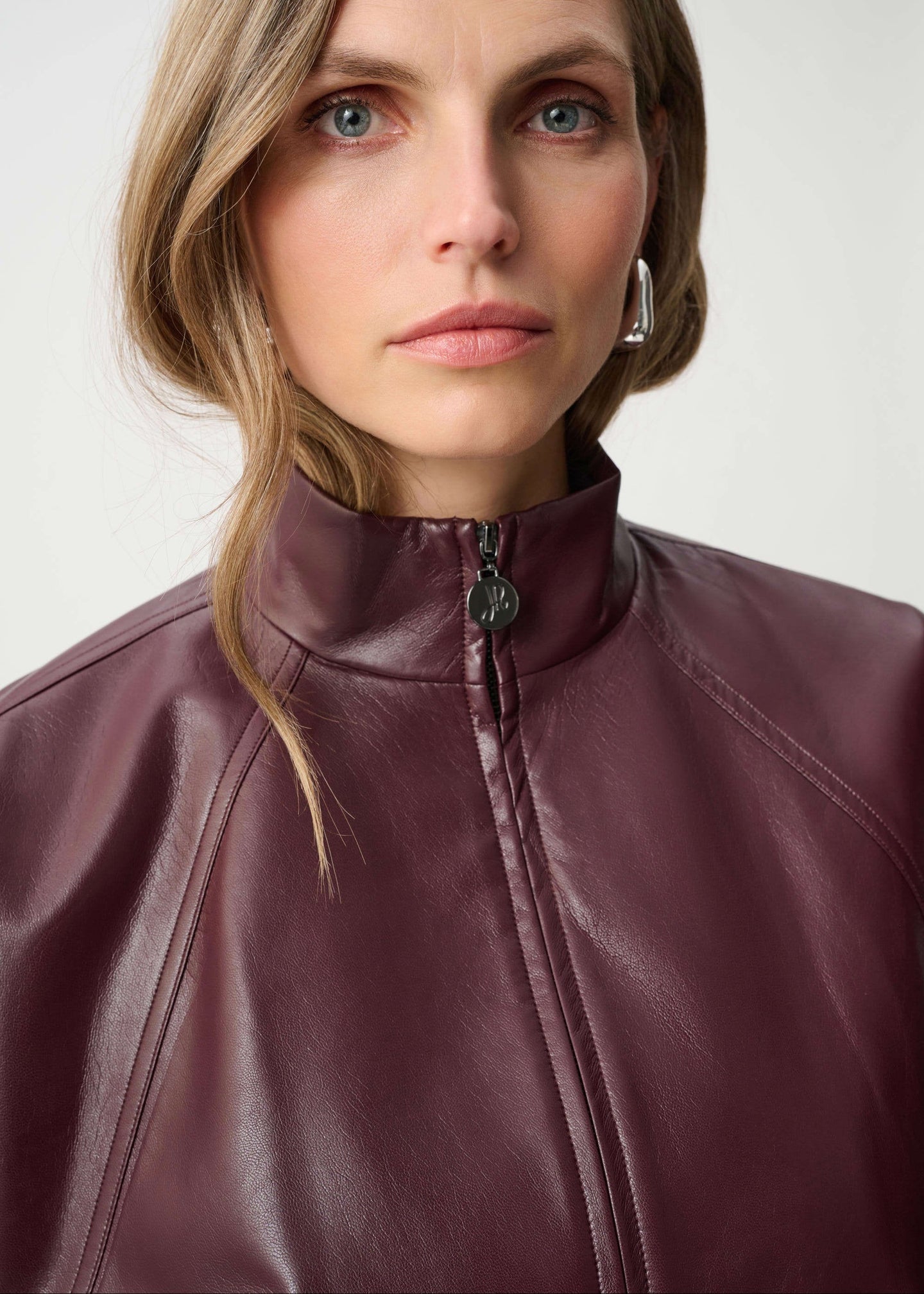 Joseph Ribkoff - Leatherette Mock-Neck Bomber Jacket