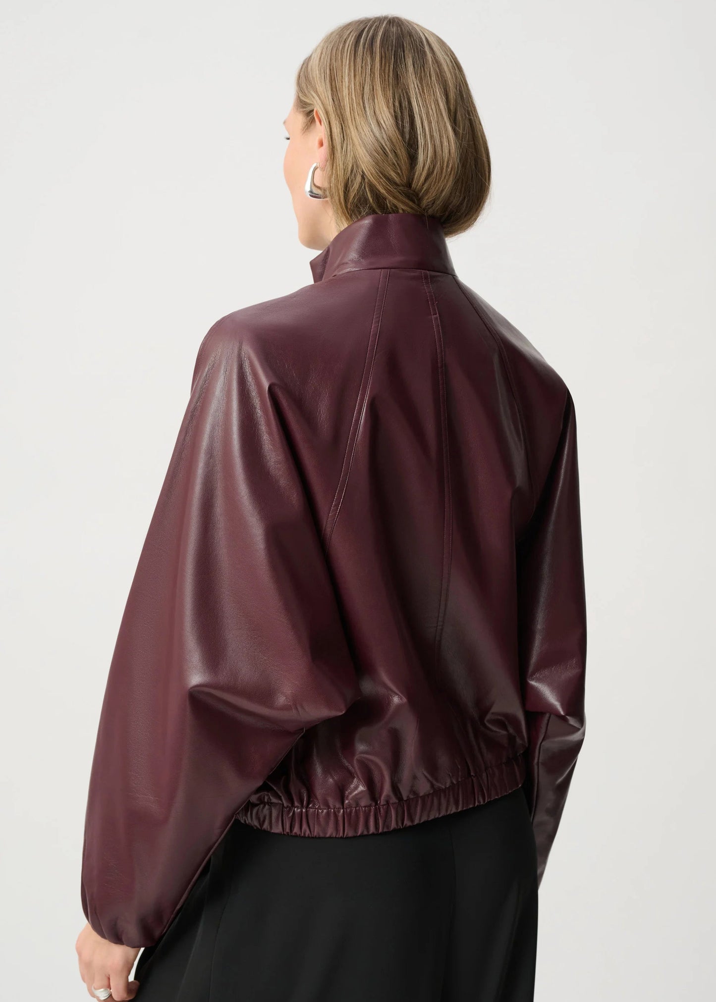 Joseph Ribkoff - Leatherette Mock-Neck Bomber Jacket