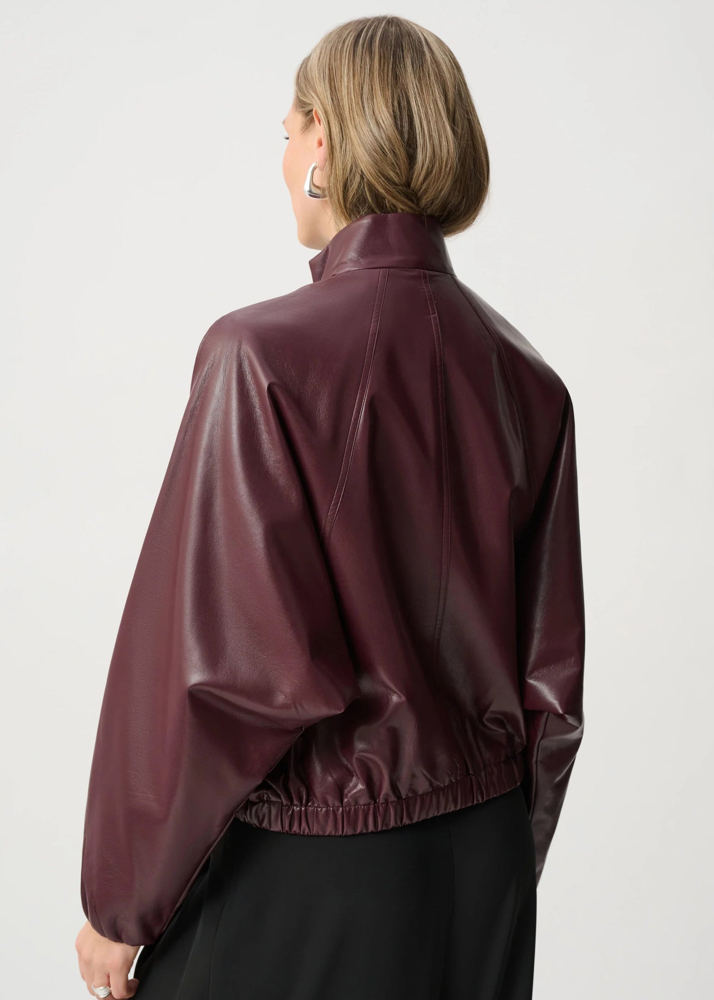 Joseph Ribkoff - Leatherette Mock-Neck Bomber Jacket