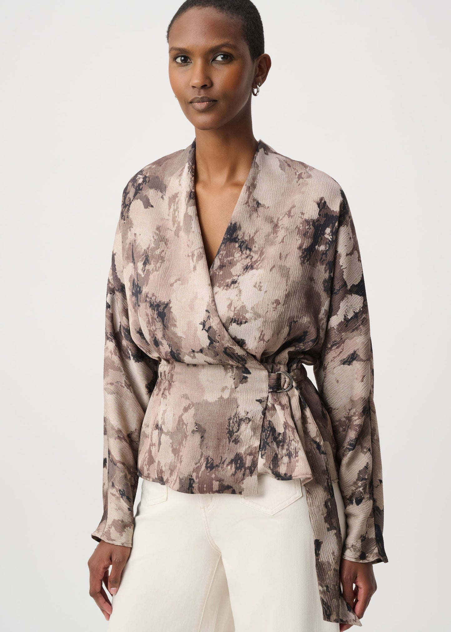 Joseph Ribkoff - Abstract Print Satin Wrap Top
