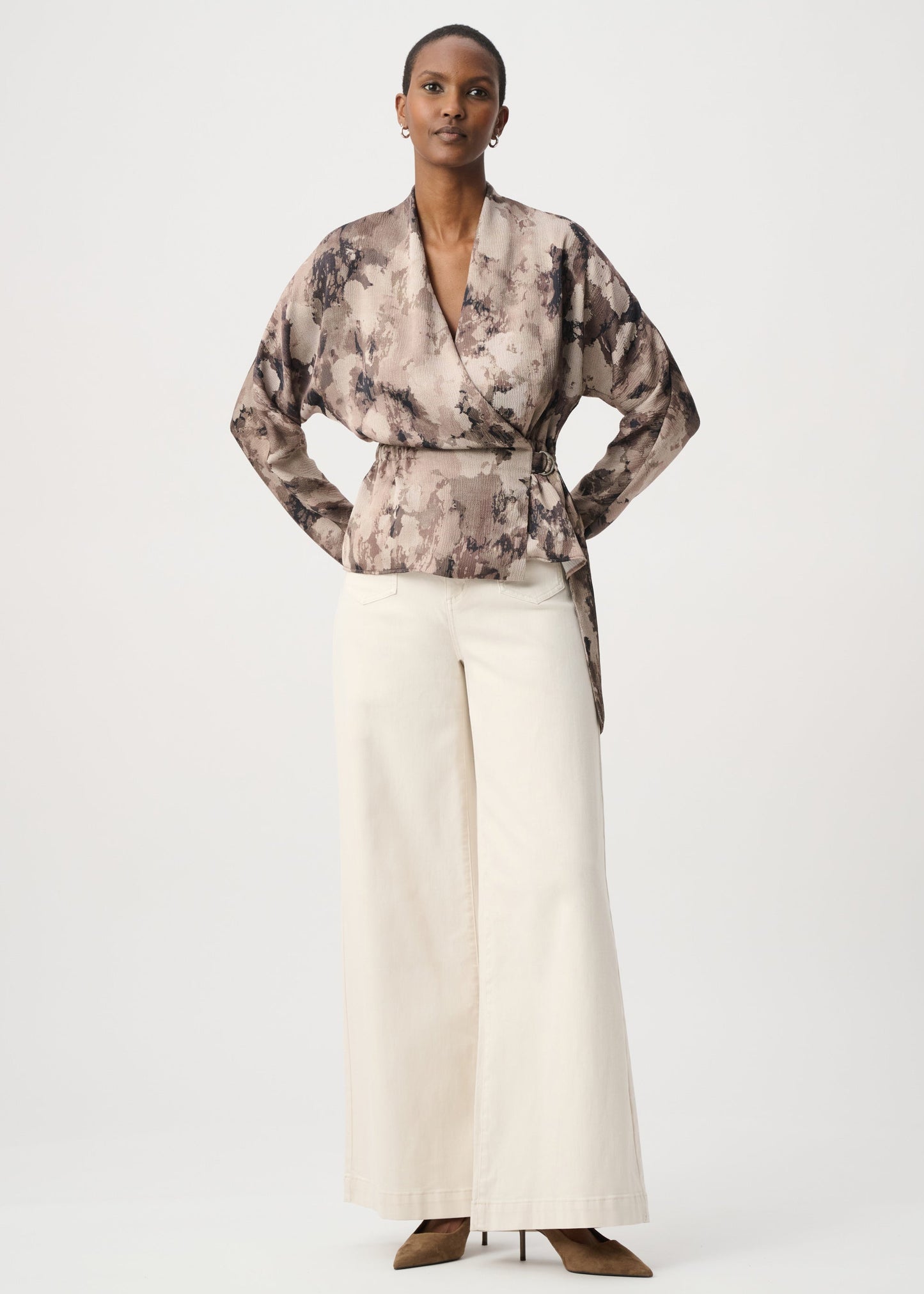 Joseph Ribkoff - Abstract Print Satin Wrap Top