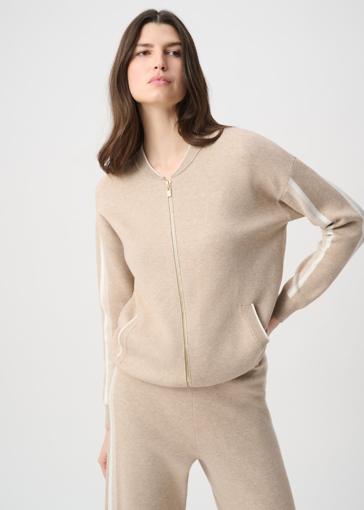 Joseph Ribkoff - Striped Sleeve Bomber Jacket