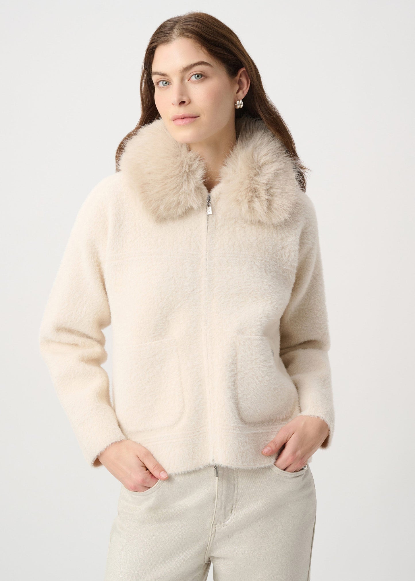 Joseph Ribkoff - Detachable Faux Fur Collar Jacket