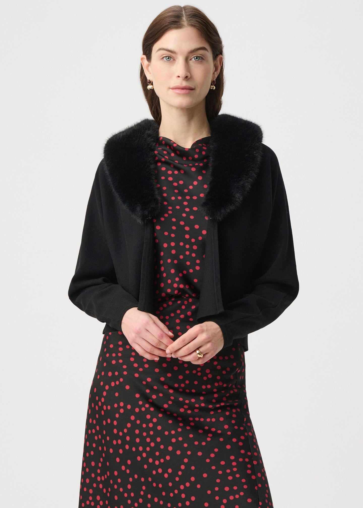 Joseph Ribkoff - Removable Faux Fur Collar Cardigan