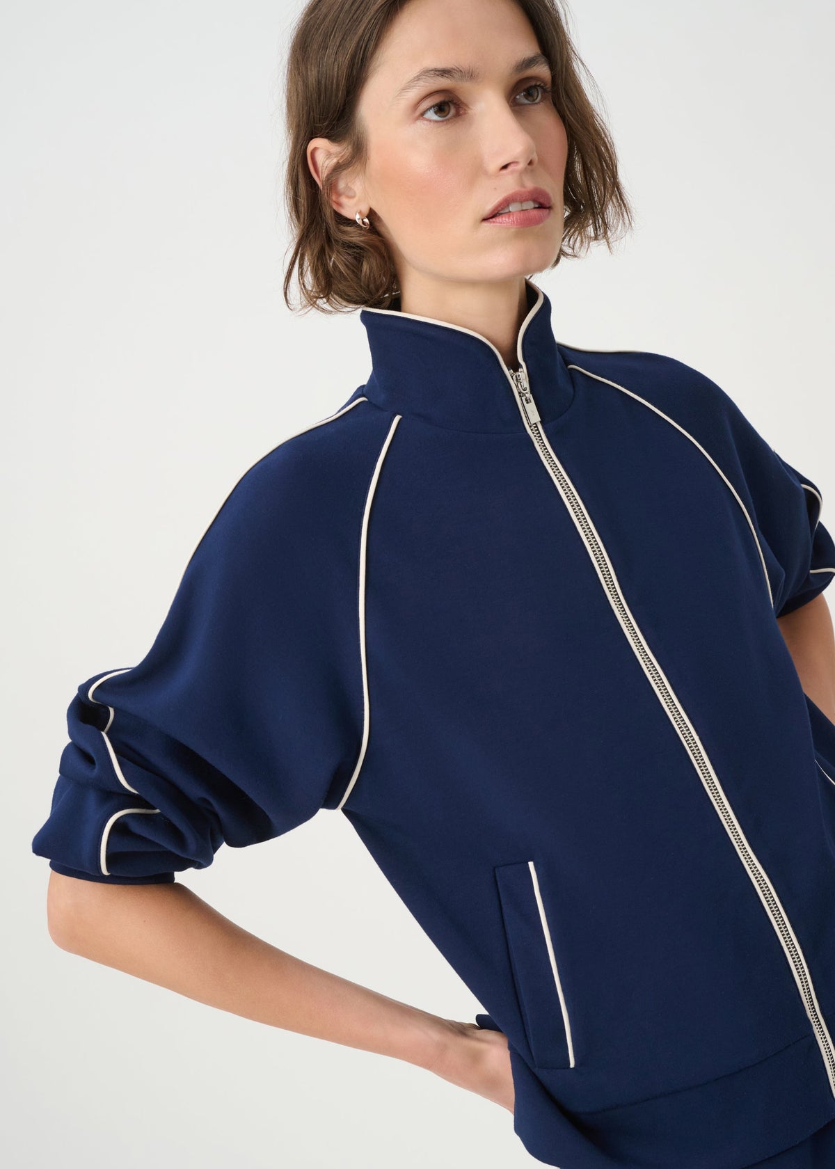 Joseph Ribkoff - Piped Funnel Neck Track Jacket