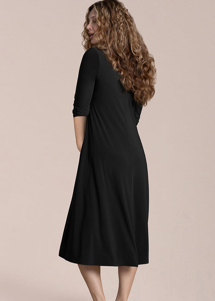 Sympli - Square Neck Fit and Flare 3/4 Sleeve Dress