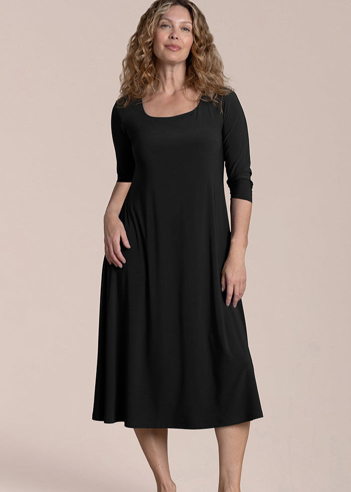 Sympli - Square Neck Fit and Flare 3/4 Sleeve Dress