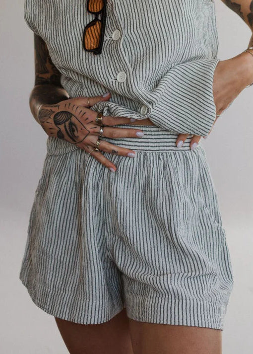 Pokoloko - Striped Crinkle Cotton Shorts