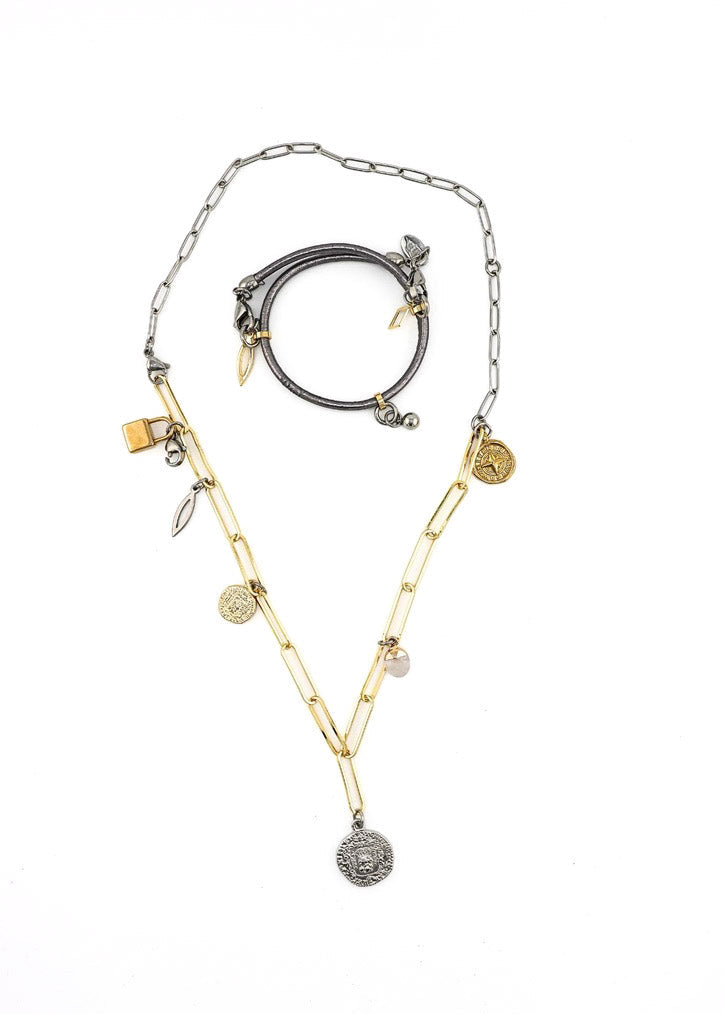 Design Fixation - Charming 2 in 1 Necklace & Bracelet Mixed Metal