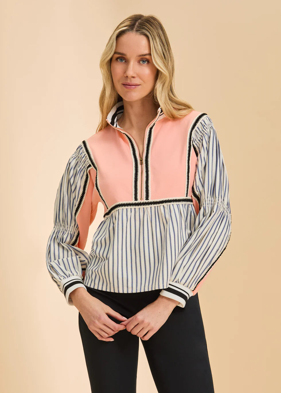 French Dressing Jeans - Mix Media Half Zip Top - SALE - ONLINE EXCLUSIVE
