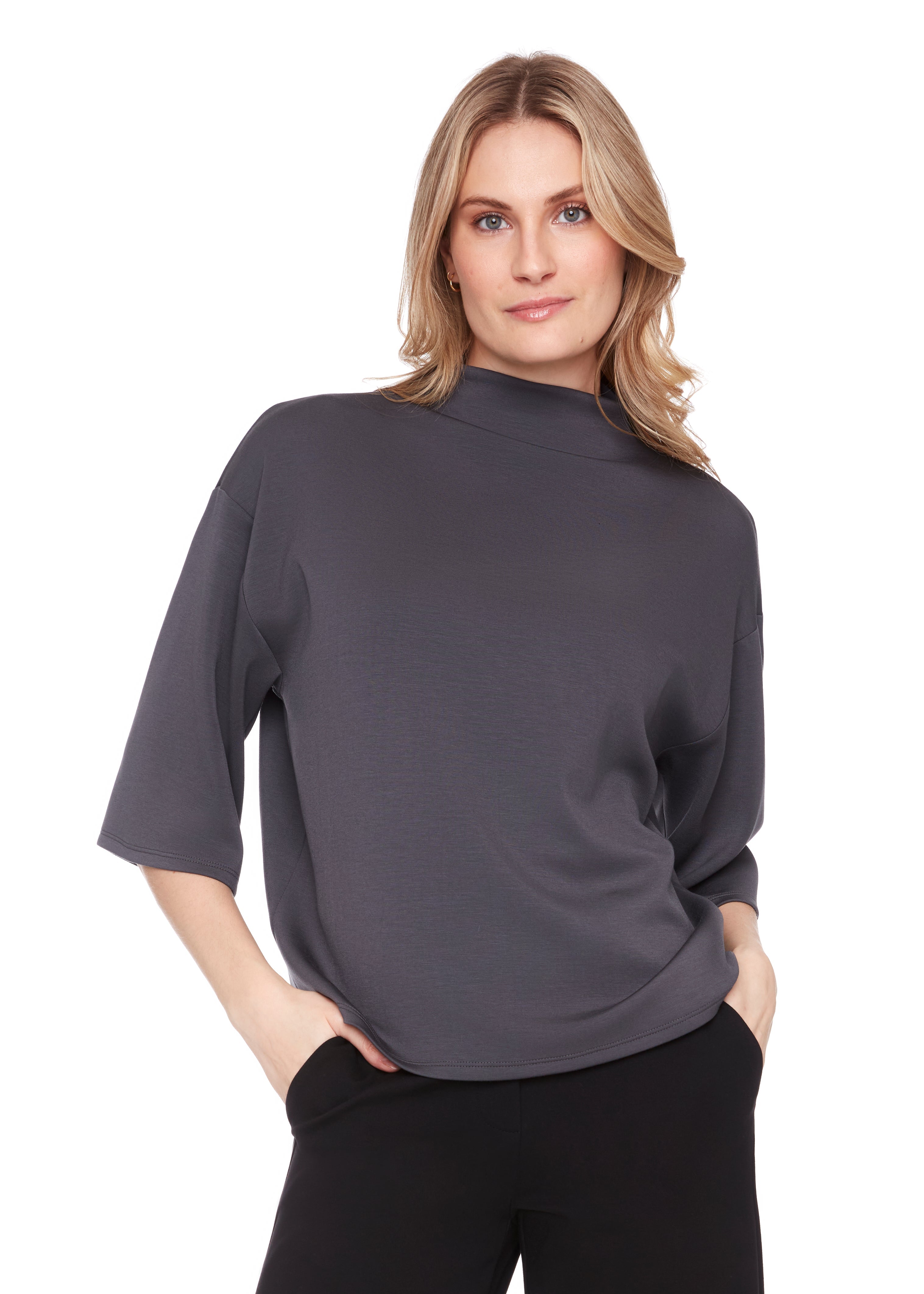 THE DAY MOCK NECK BORDER L/S T-SHIRT UP - Mock neck 3/4 sleeve top -