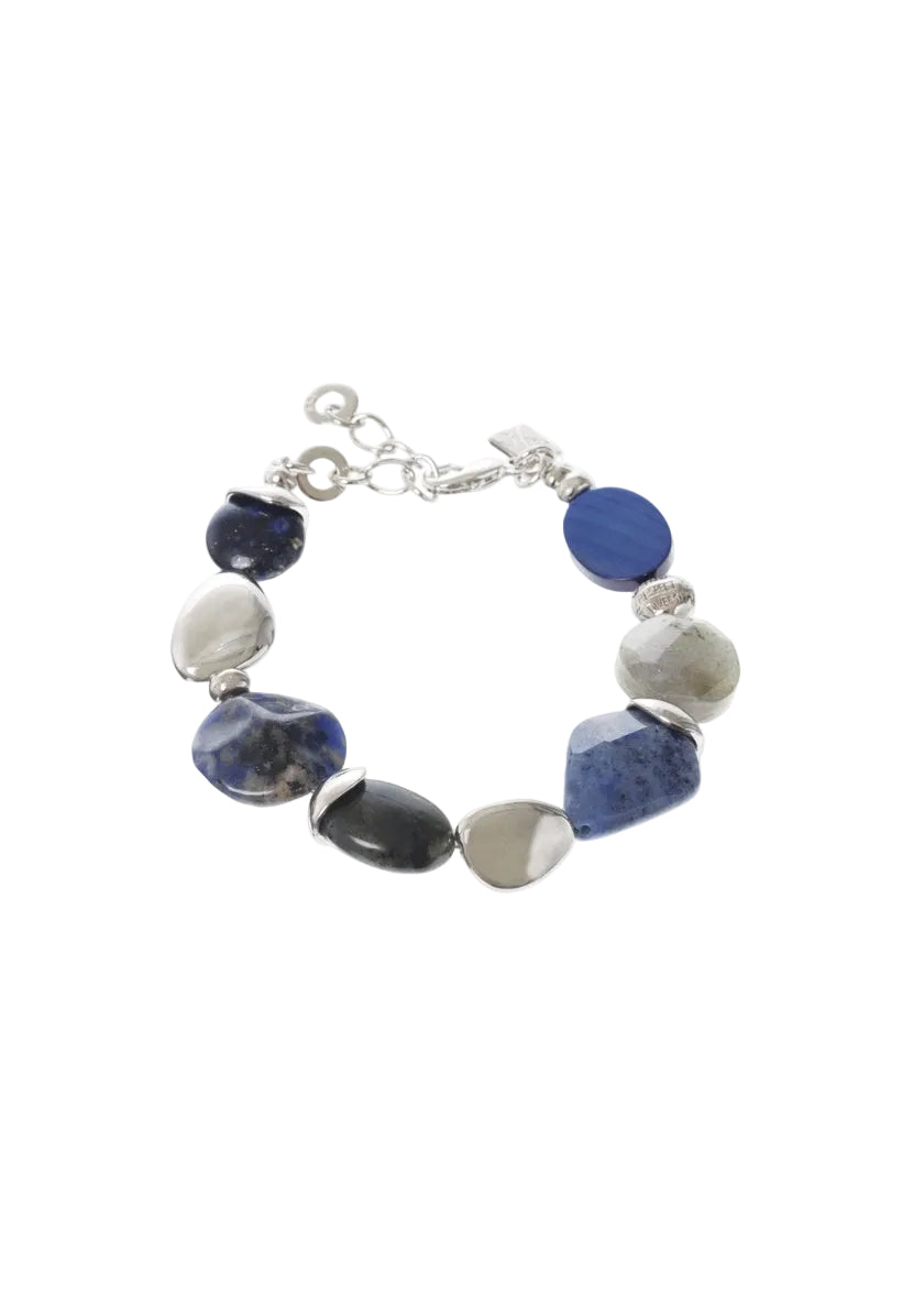 Silver-Tone Mixed Blue & Grey Stone Bead Bracelet