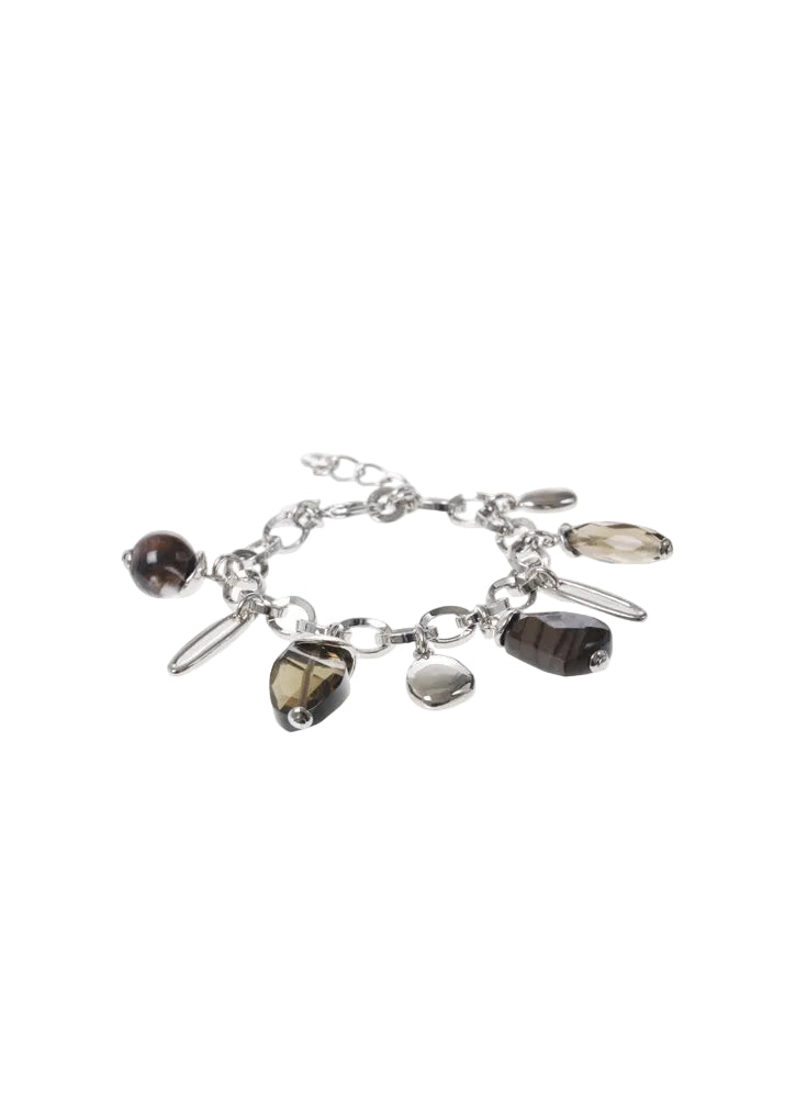 Silver-Tone Chain & Smoky Crystal Charm Bracelet
