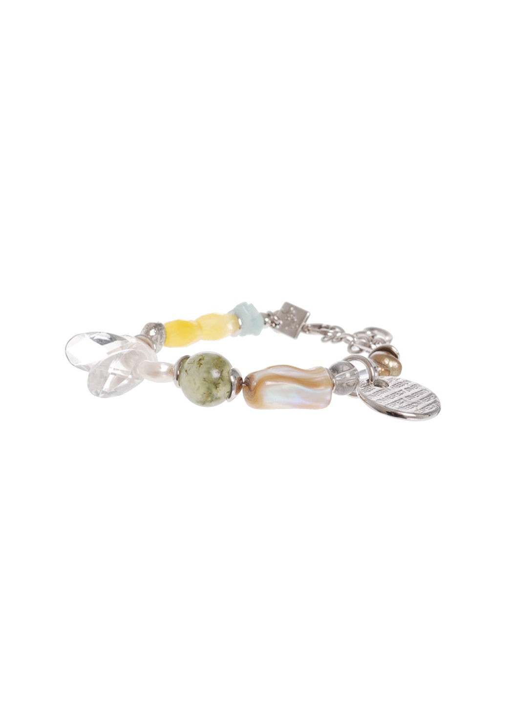 Silver-Tone Mixed Stone & Pearl Bead Bracelet