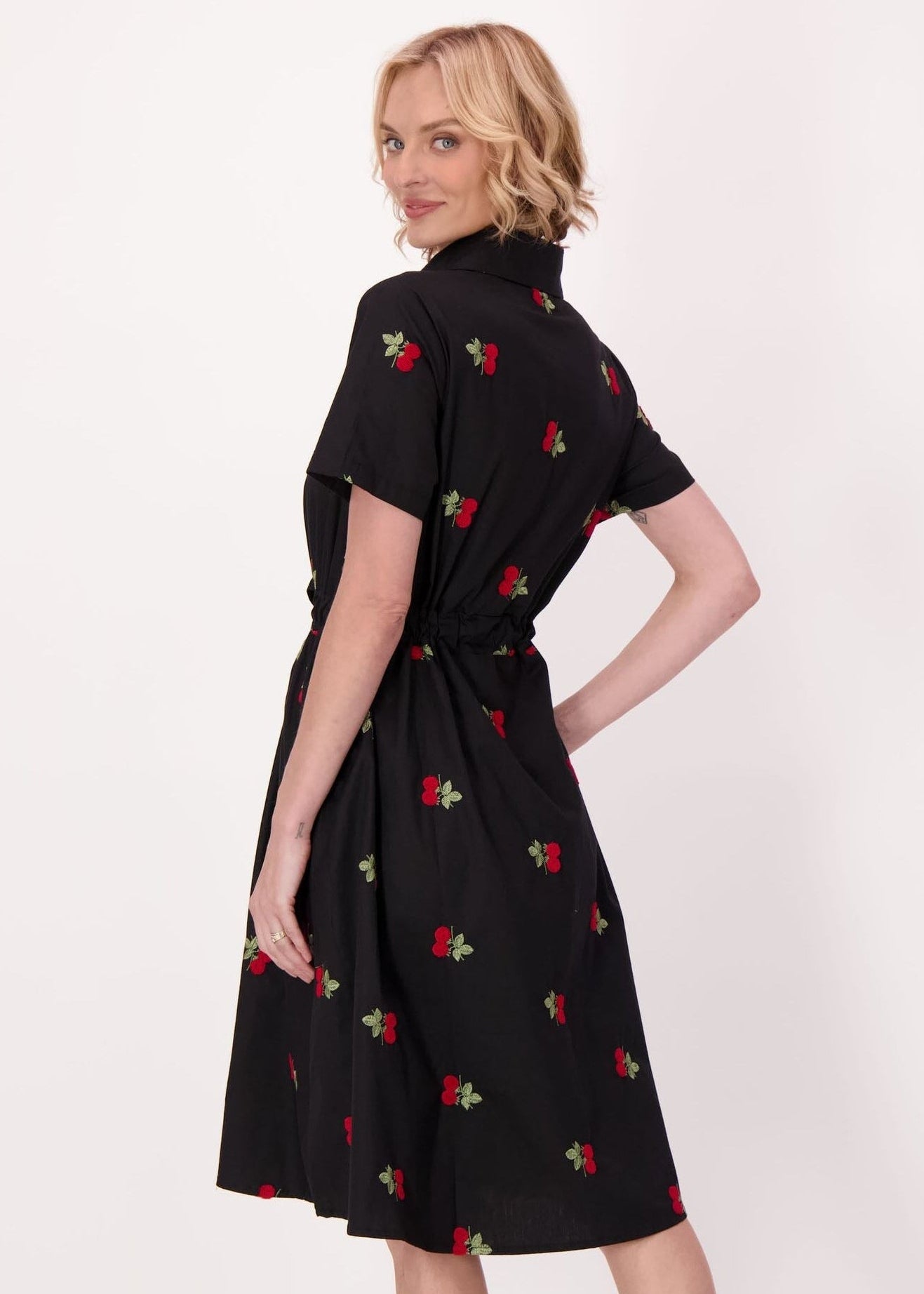 Gabby Isabella - Cherries Cotton Shirt Dress With Waist Tie - SALE