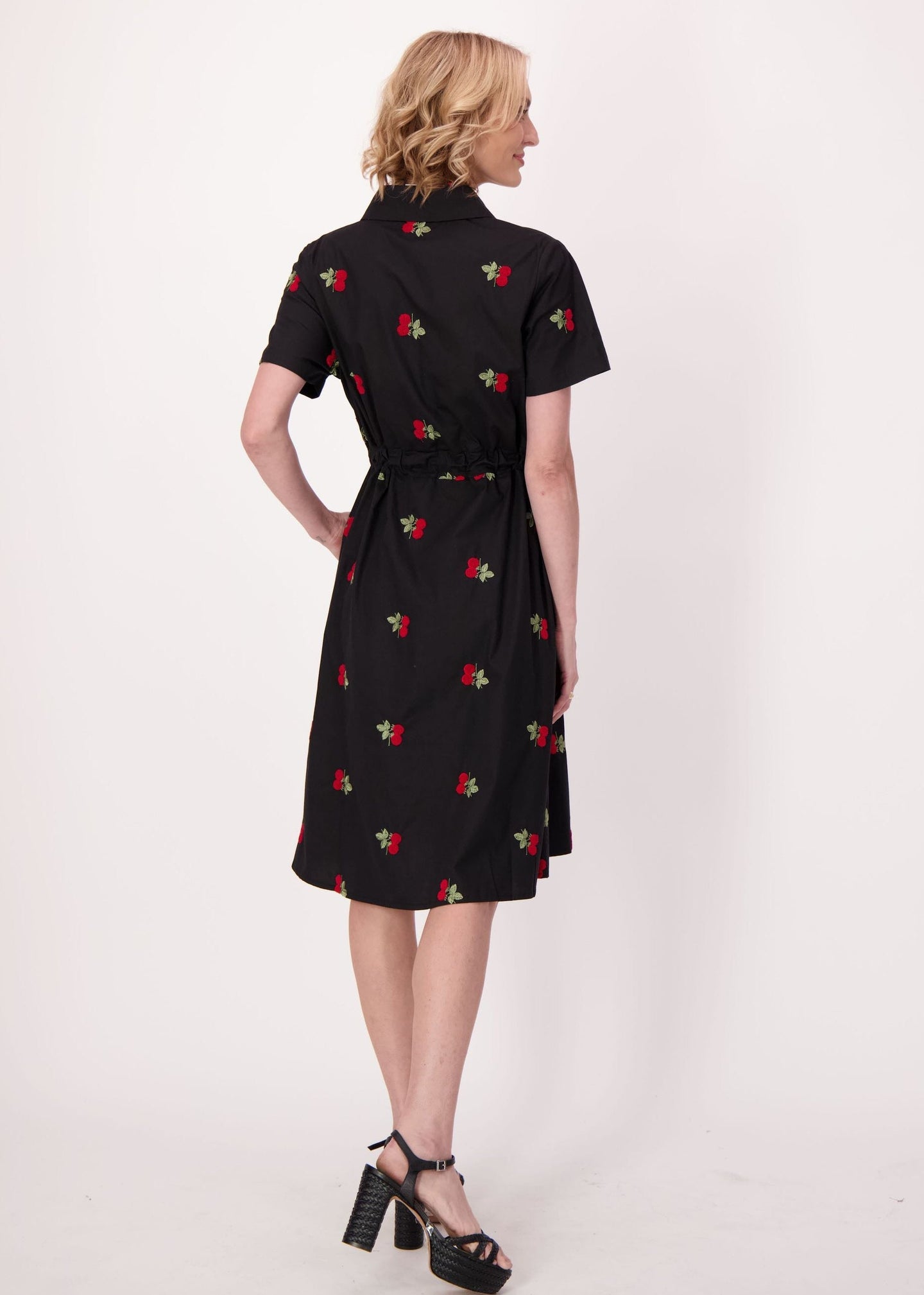 Gabby Isabella - Cherries Cotton Shirt Dress With Waist Tie - SALE