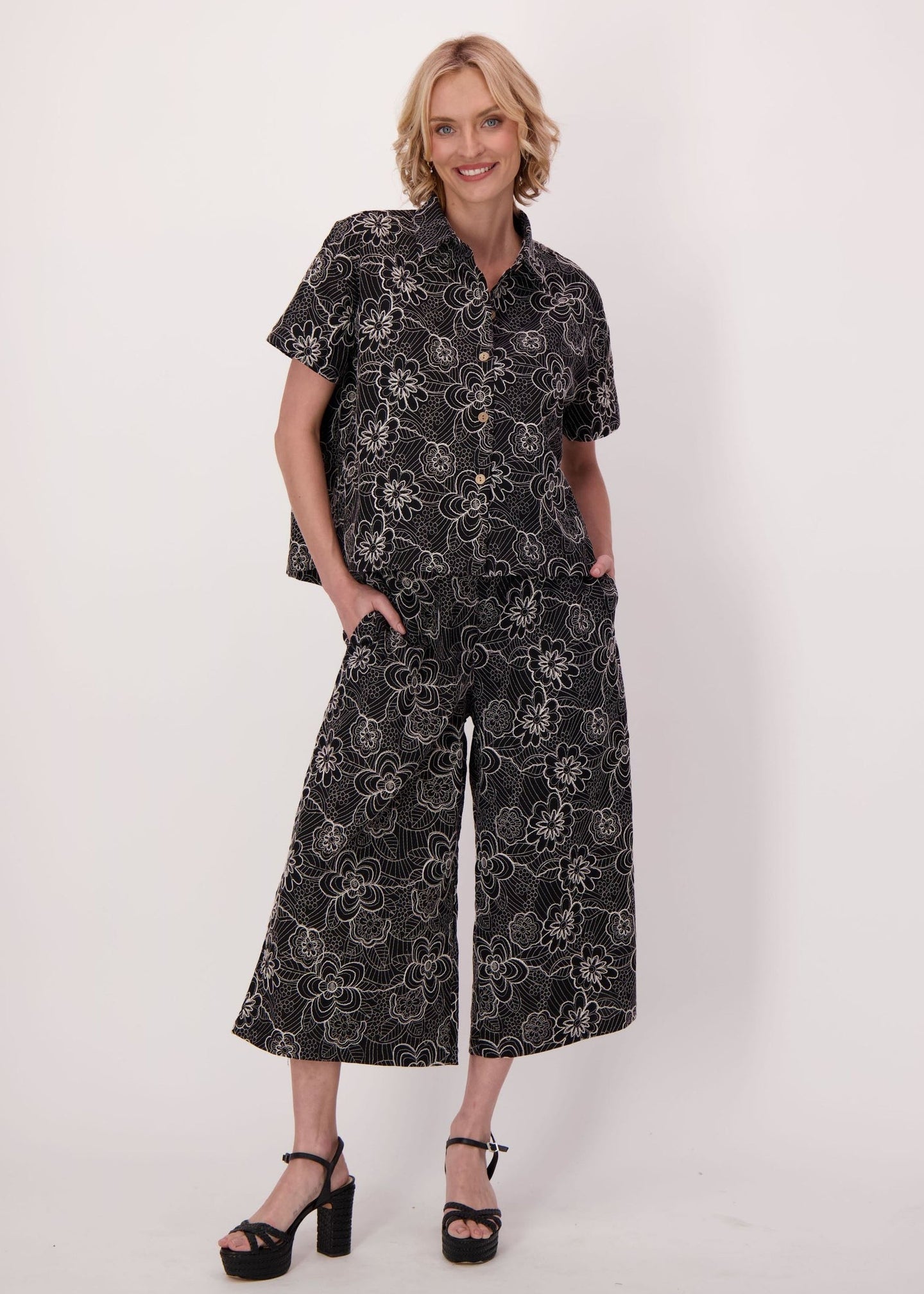 Gabby Isabella - Noir Botanical Embroidered Shirt - SALE