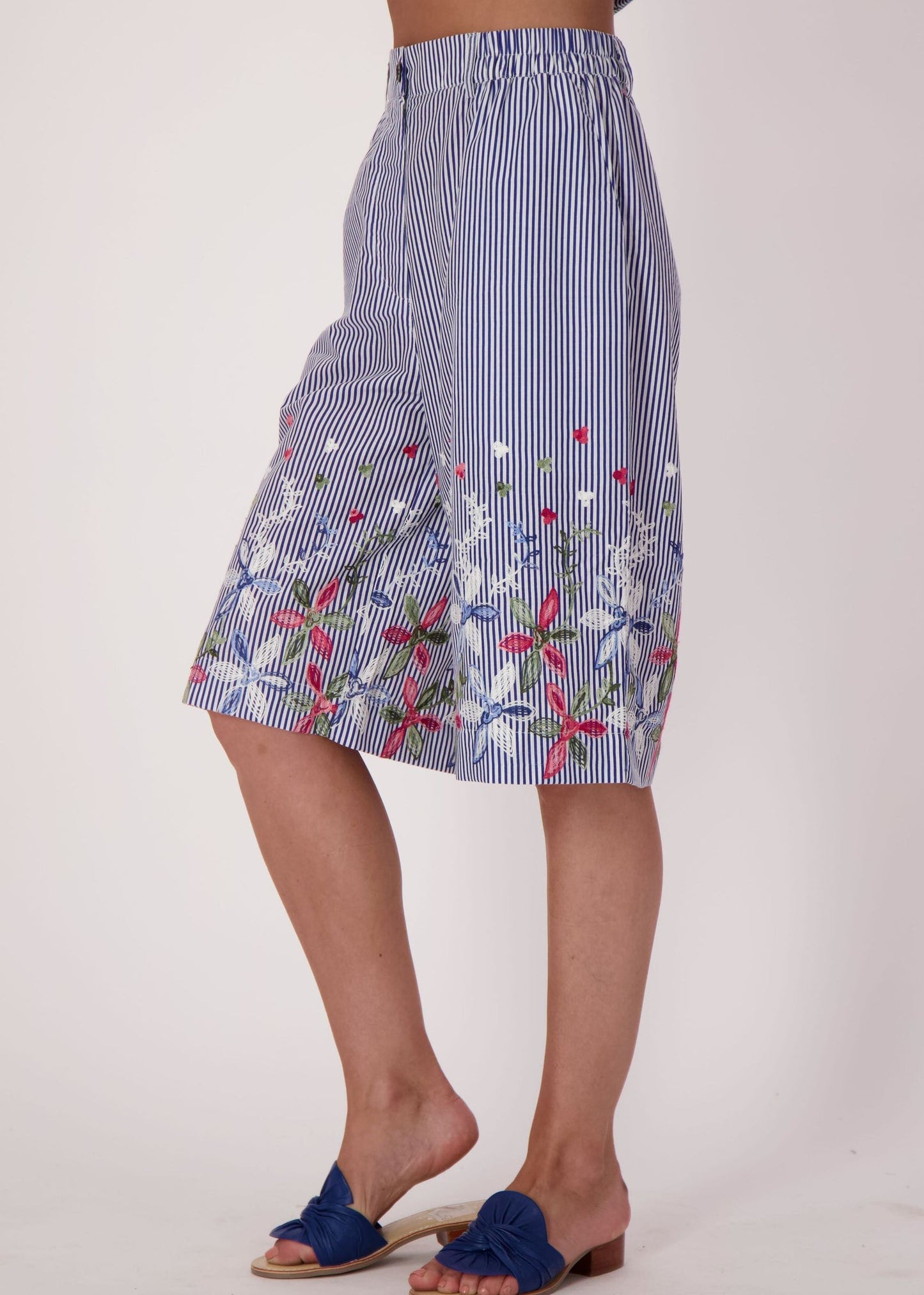 Gabby Isabella - Stripe Floral Embroidered Bermuda Shorts - SALE