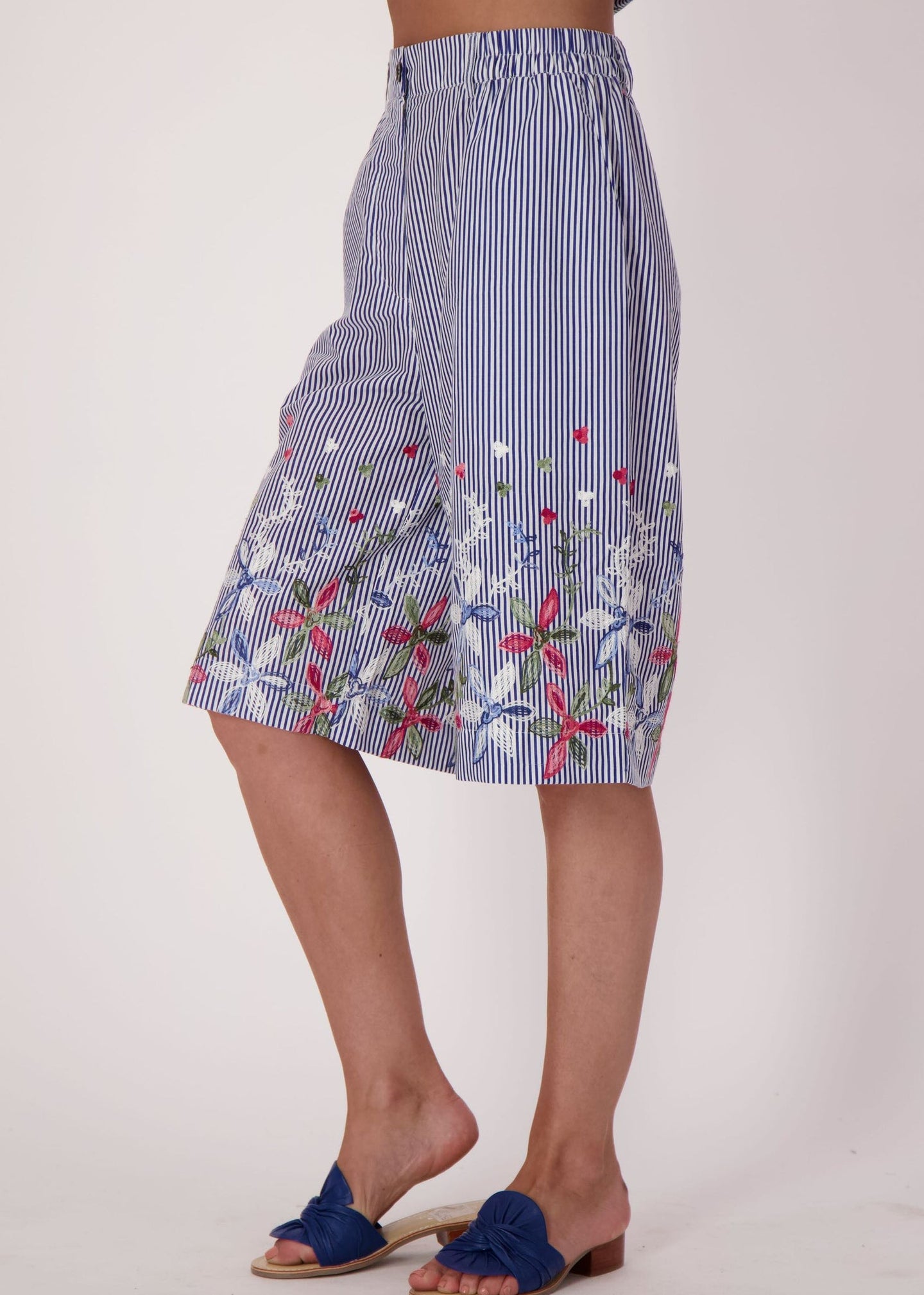 Gabby Isabella - Stripe Floral Embroidered Bermuda Shorts - SALE