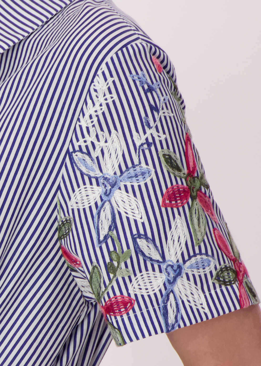 Gabby Isabella - Stripe Floral Embroidered Sleeve Hem Dress - SALE