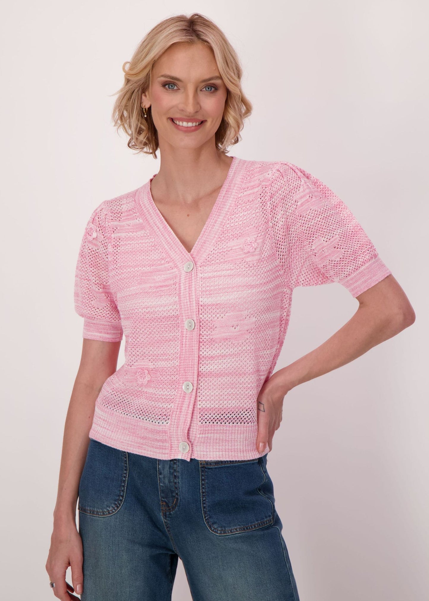 Gabby Isabella - Flower Applique Short Sleeve Cardigan