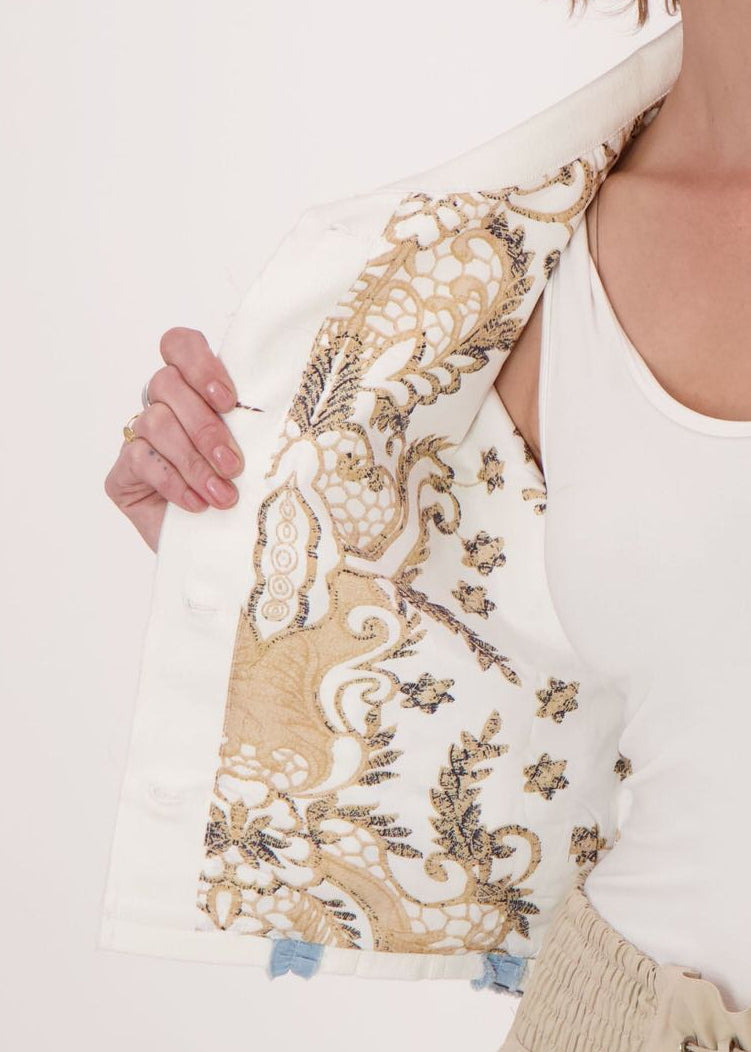 Gabby Isabella - Embroidered Crop Cotton Jacket With Printed Lining - SALE