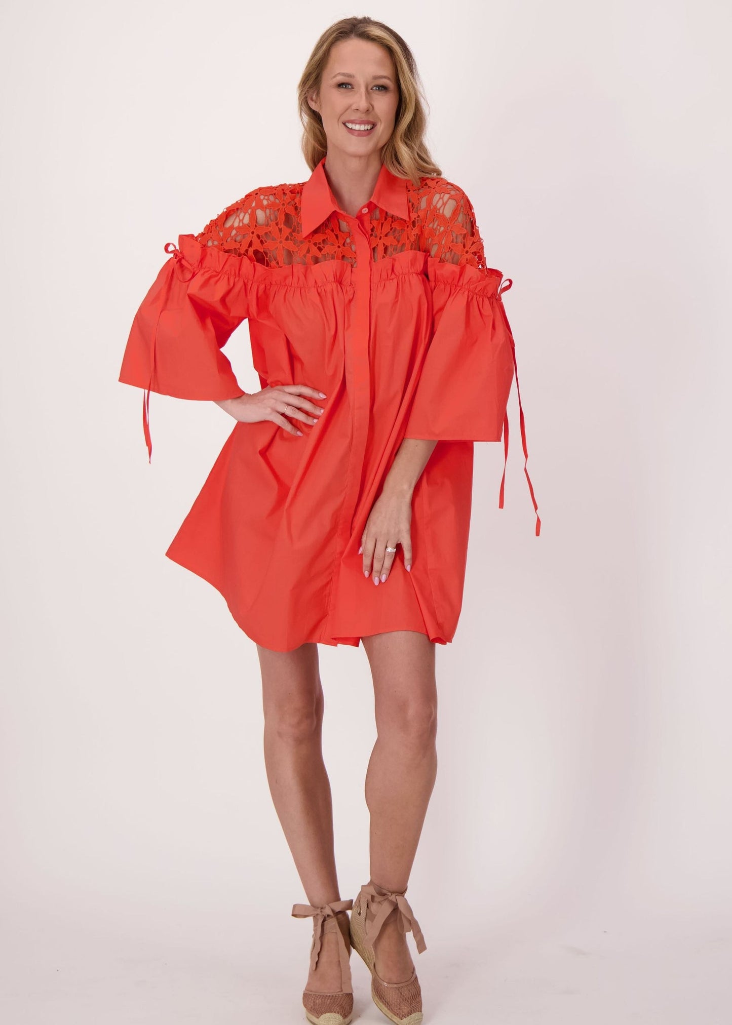 Gabby Isabella - Crochet Shoulder Full Swing Cotton Dress