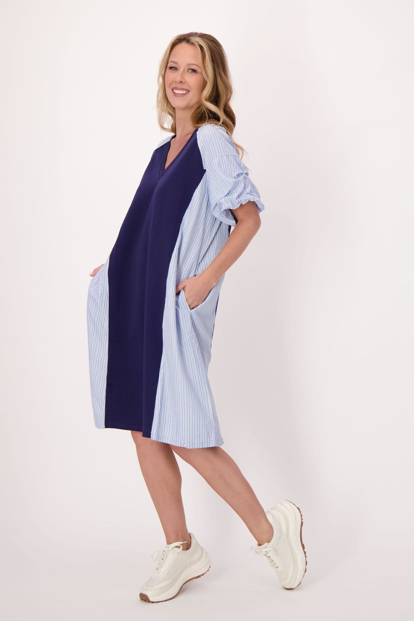 Gabby Isabella - Sparkle Side Stripe V-Neck Dress - SALE