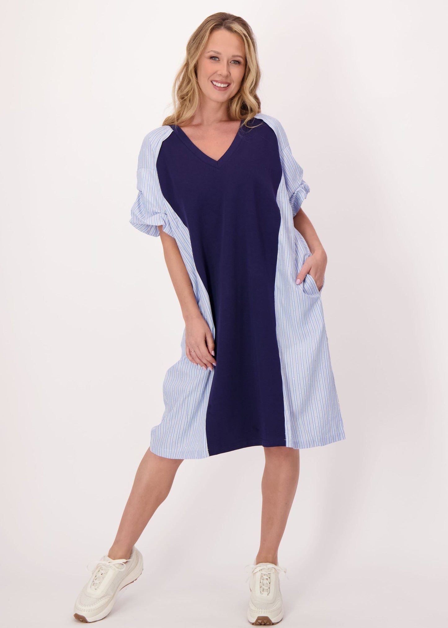 Gabby Isabella - Sparkle Side Stripe V-Neck Dress