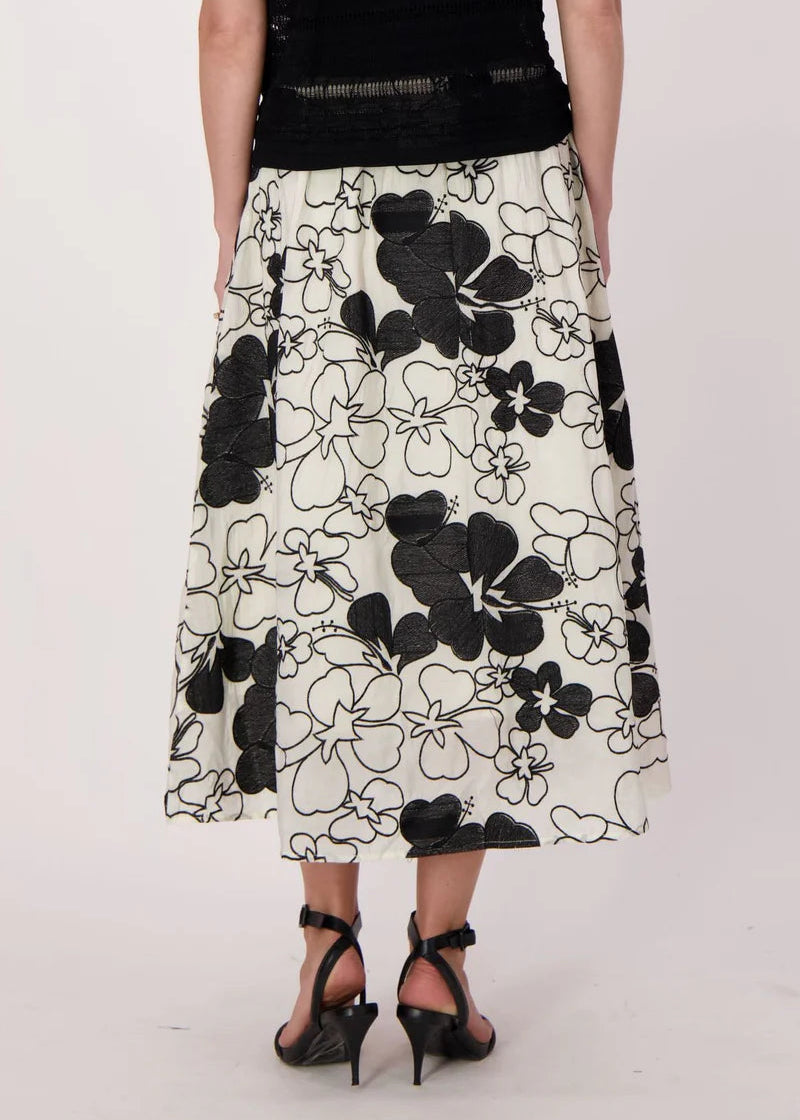Gabby Isabella - Floral Overlay Embroidery Tencel Skirt