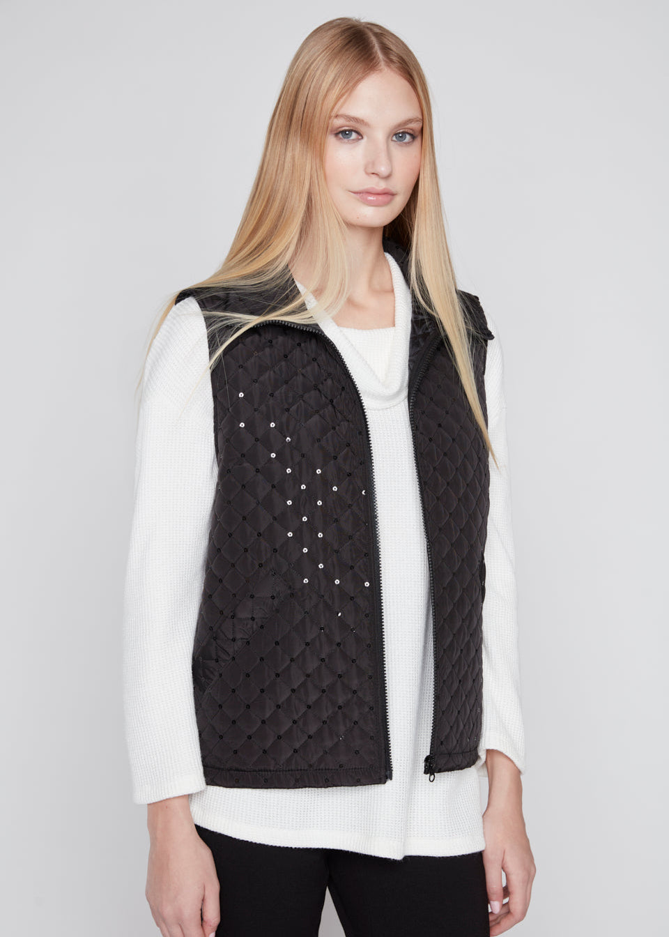 Compli K - Sequin Quilted Zip-Front Vest