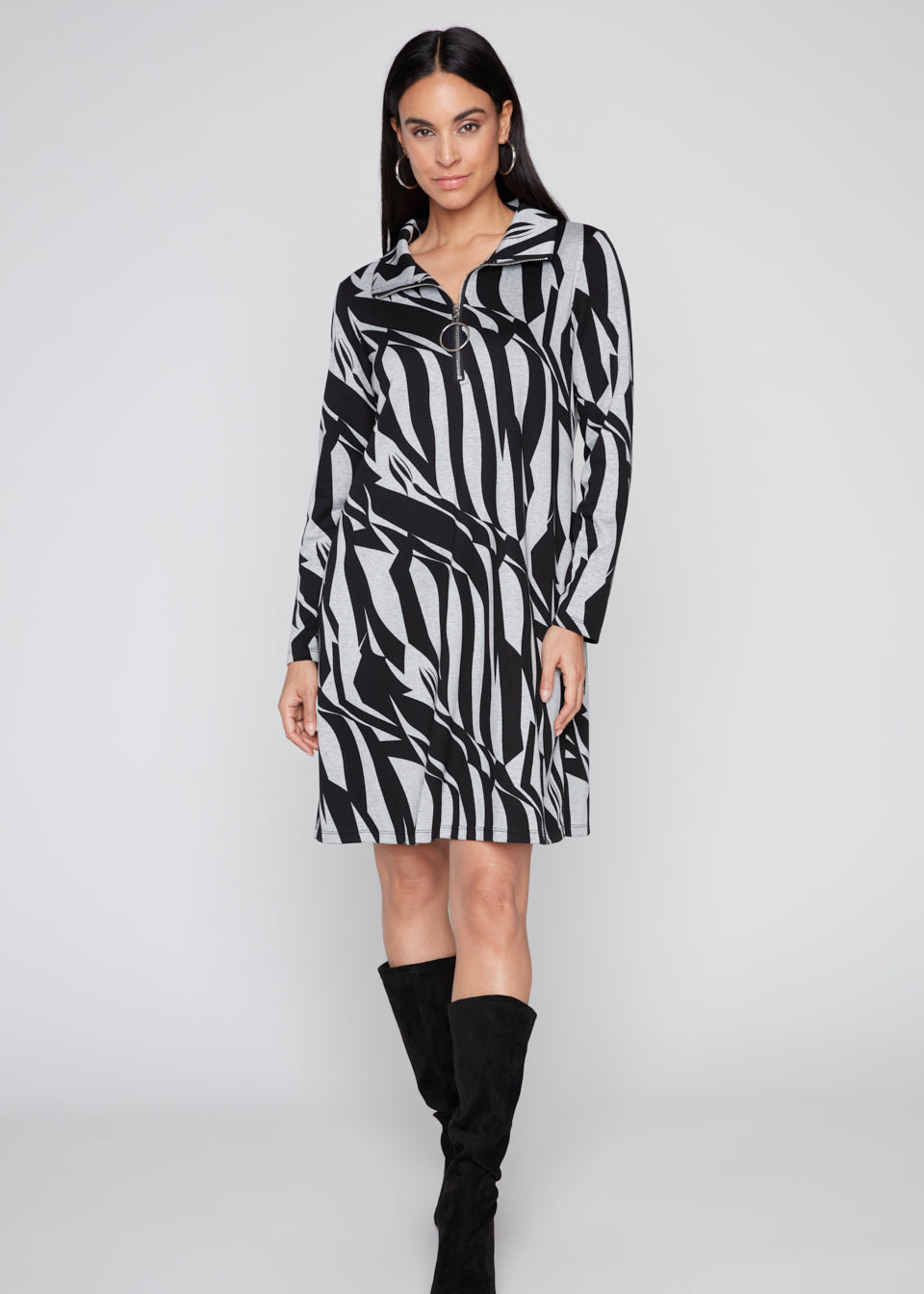 Compli K - Abstract Print  Zip-Neck Dress