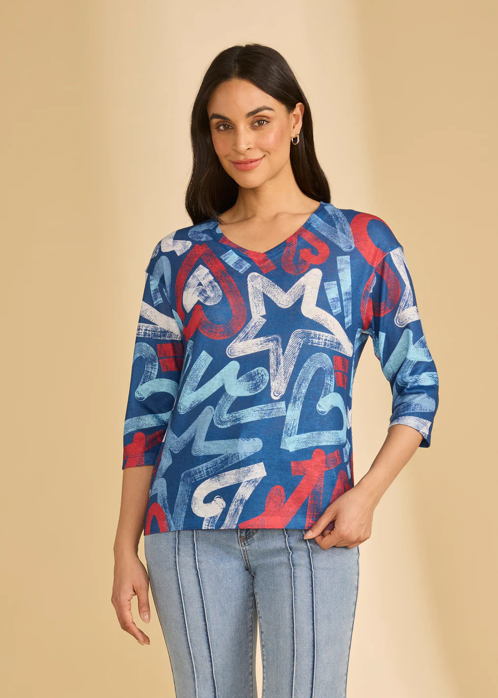 French Dressing Jeans - 3/4 Sleeve V-Neck Pop Top - SALE - ONLINE EXCLUSIVE