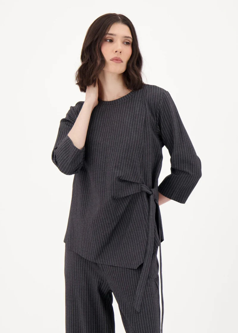 Spanner - Side Tie Stripe 3/4 Roll Sleeve Top - SALE