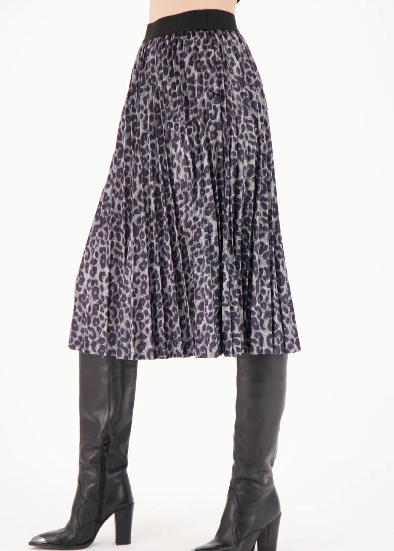 Spanner - Leopard Velour Pleated Skirt - SALE