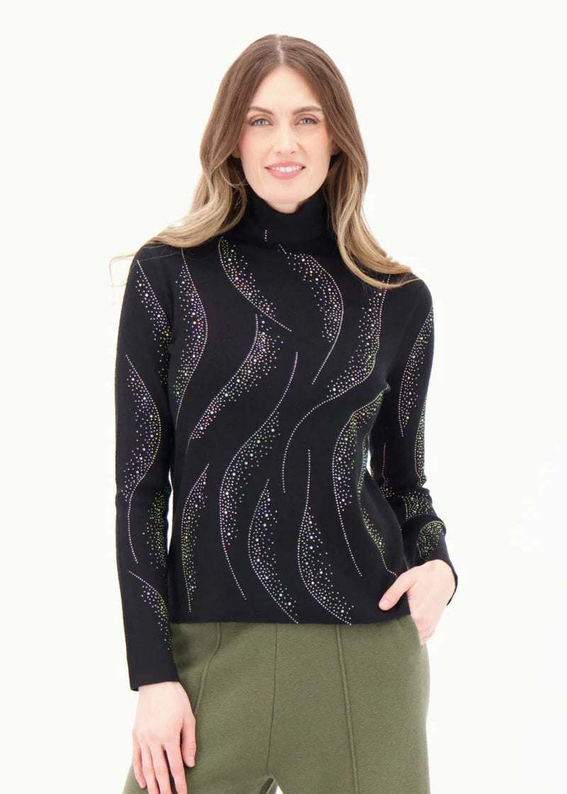 Spanner - Turtleneck Rhinestone Swirl Knit Sweater - SALE