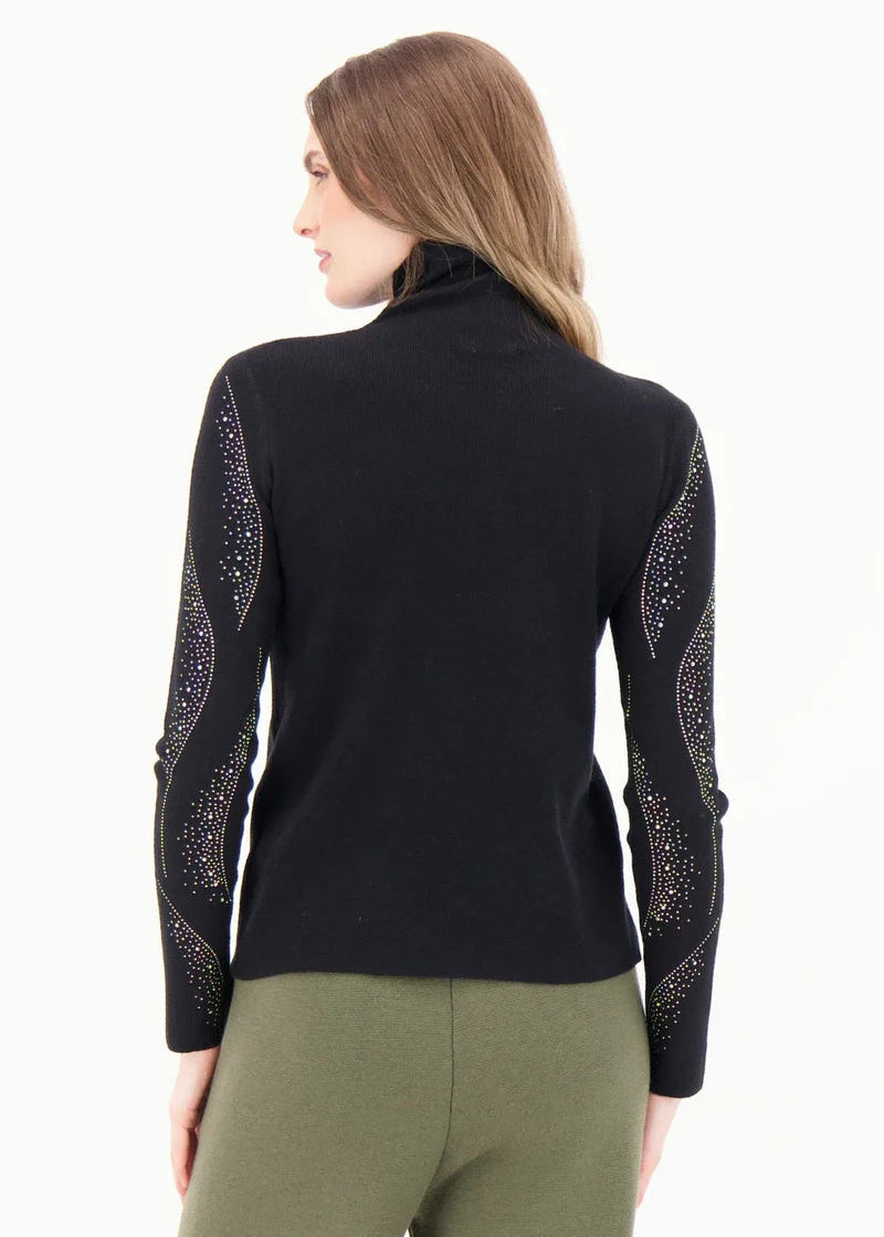 Spanner - Turtleneck Rhinestone Swirl Knit Sweater - SALE