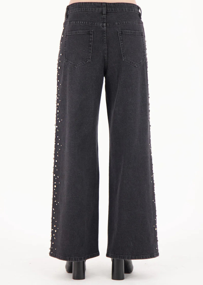 Spanner - Side Seam Rhinestone Wide Leg Denim Pant - SALE